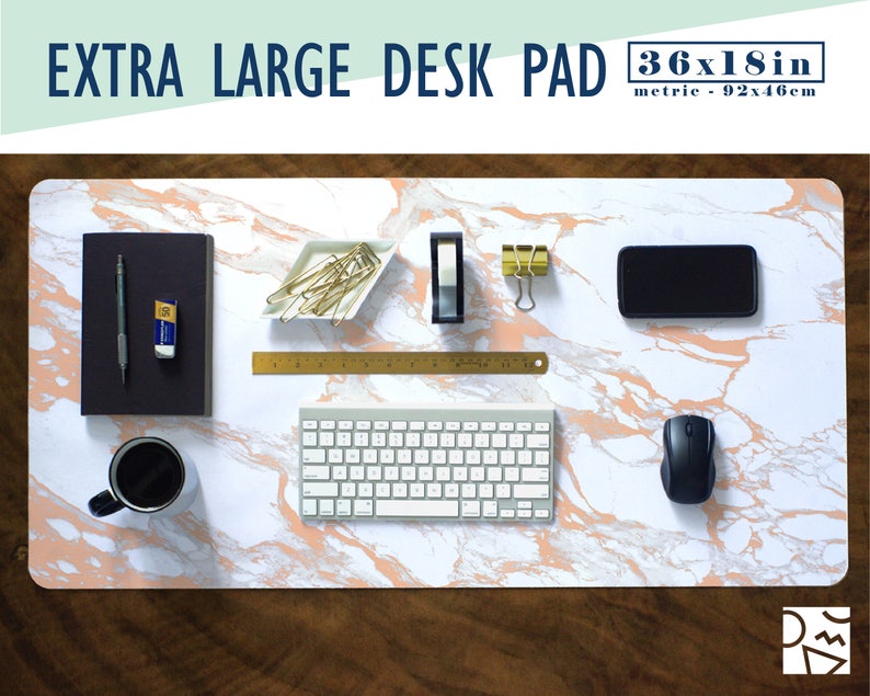 Rose Gold And White Marble Print Extra Large Desk Pad With