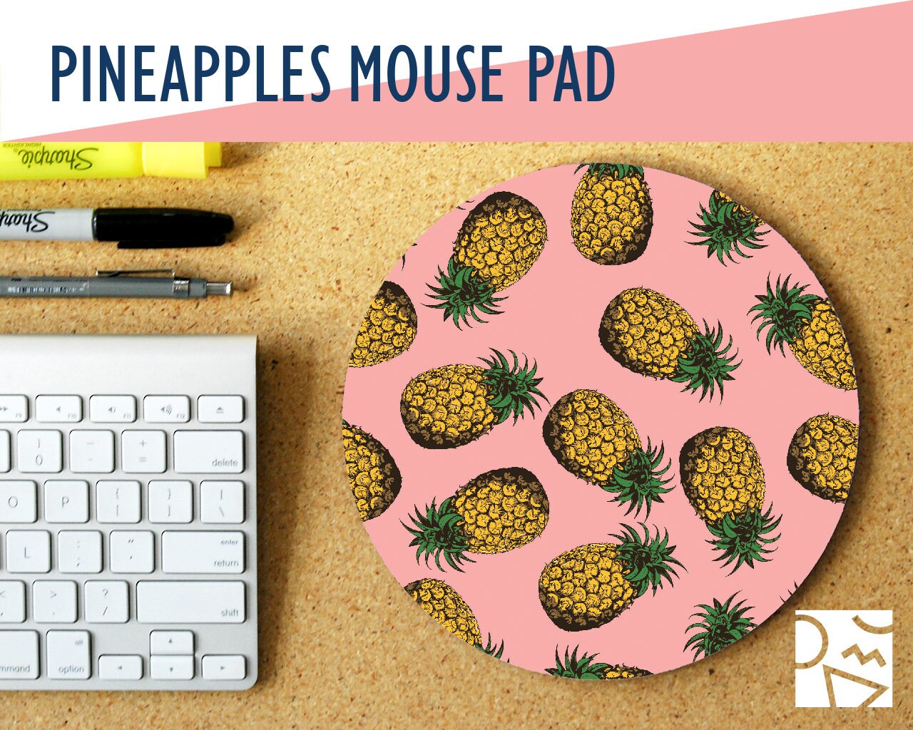 Pineapple Print Mouse Pad, Desk Accessories, Office Decor for