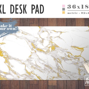 White Marble and Gold Extra Large Desk Pad, Home Office, Office Decor, Gamer Desk, Office Supplies, Student Desk, Work Essentials, Marble image 1