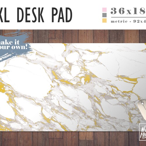 White Marble and Gold Extra Large Desk Pad Home Office Etsy