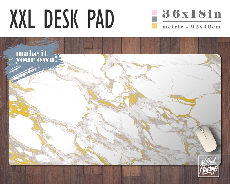 White Marble and Gold Extra Large Desk Pad, Home Office, Office Decor, Gamer Desk, Office Supplies, Student Desk, Work Essentials, Marble image 1