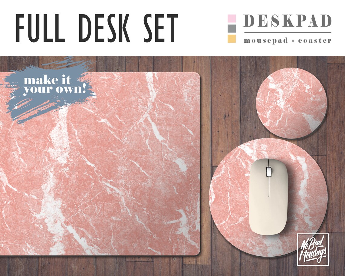 Pink Marble Print Desk Mat Mouse Pad & Coaster Set desk Etsy