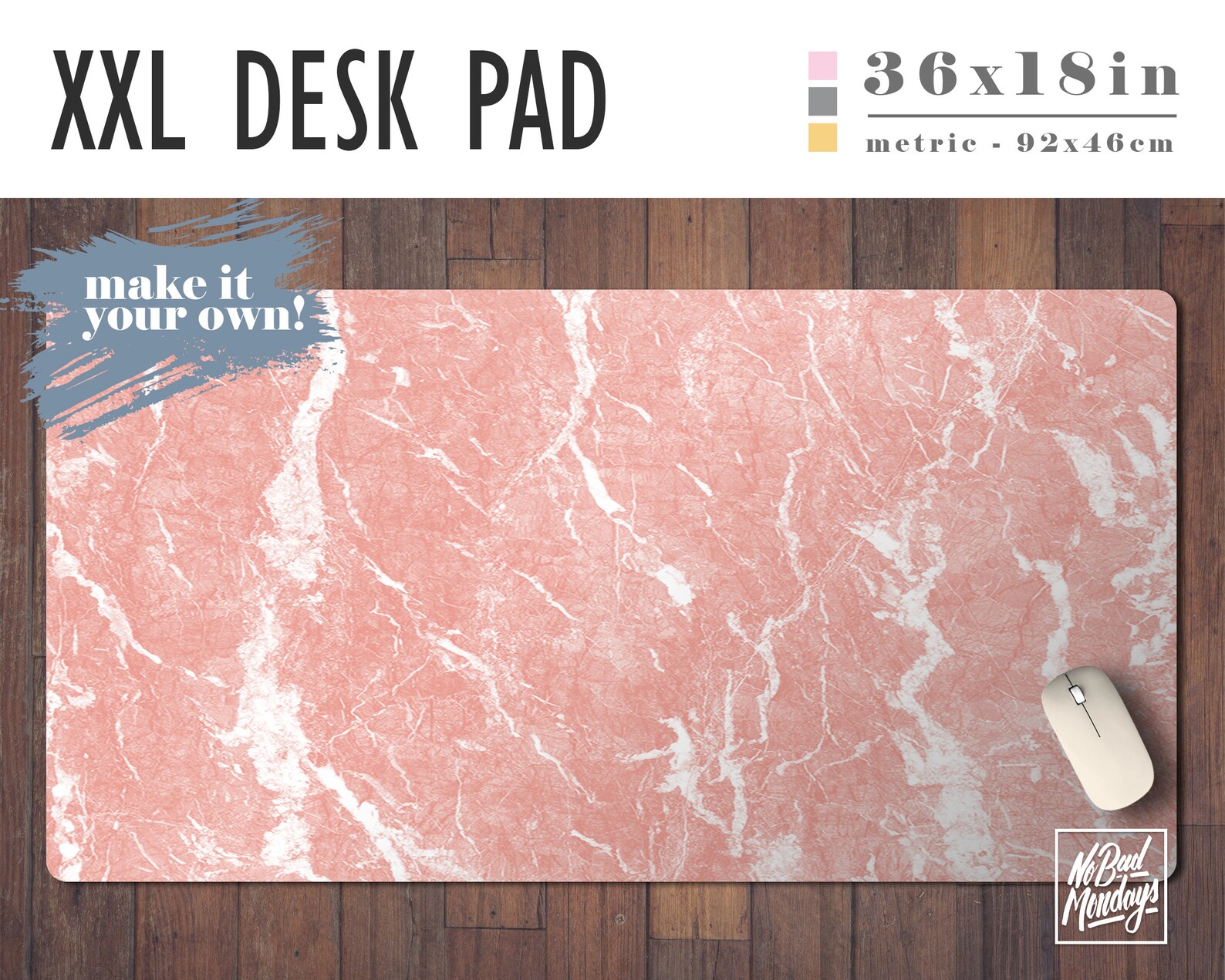 Pink Marble Print Extra Large Desk Pad With Available Custom Etsy