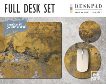 Yellow flake Wall Print Desk Mat, Mouse Pad & Coaster Set, Desk Accessory Set, Luxury Desk, Chic Office, Home Office, Gamer Desk, Trendy