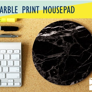 Black Marble Print Round Mouse Pad, Office Decor, Mouse Pad, Trendy Workspace, Cute Desk Accessory, Rubber Coaster, Boho Desk, Work Desk