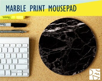 Black Marble Print Round Mouse Pad, Office Decor, Mouse Pad, Trendy Workspace, Cute Desk Accessory, Rubber Coaster, Boho Desk, Work Desk