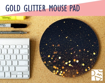 Gold Glitter Round Mousepad, Office Decor, Home Office, Work Essentials, Student Desk, Gaming Desk, Mousepad, Workspace Decor, Student Desk