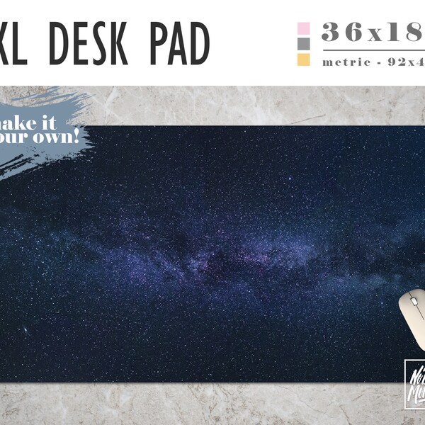 Deep Space Blue Desk Mat, Galaxy Print, Extra Large (36x18")