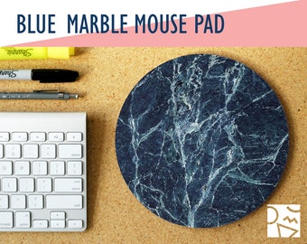 Blue Marble Print Round Mouse Pad, Office Decor, Desk Accessory, Home Office, Gamer Desk, Office Supplies, Student Desk, Work Essentials