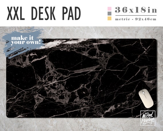 Black Marble Print Desk Pad, Office Workspace Decor (18x36")