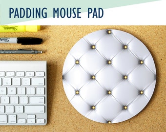 White Padding Print Round Mouse Pad, Office Decor, Office Desk Accessory, Trendy Desk, Cute Workspace, Luxury Desk, Mousepad, Fashion Desk