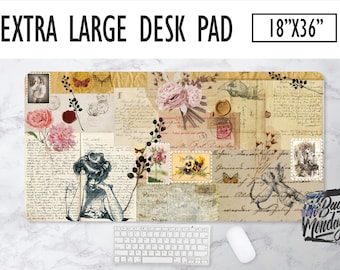 Love Letters Collage Desk Mat, Mouse Pad, Desk Pad, Cool Desk Mat, Makeup Mat, Writing Desk, Desk Blotter, Trendy Workspace, Vintage, Boho