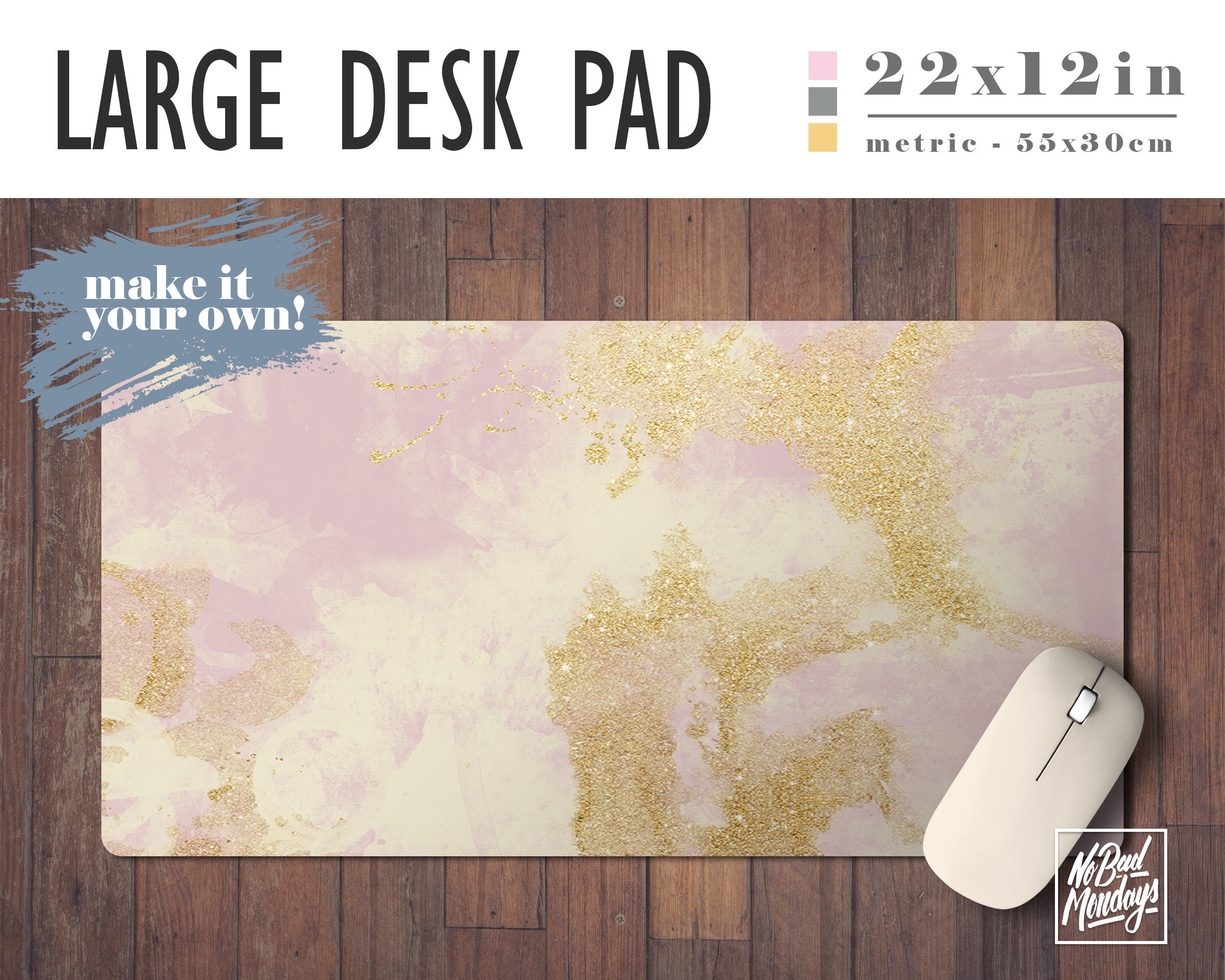 Pink and Gold Desk Mat With Available Custom Monogram 2 Etsy