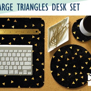 Gold Triangles Desk Set, Mousepad & Coaster Set, Office Decor, Home Office, Work Essentials, Student Desk, Gaming Desk, Mousepad, Workspace