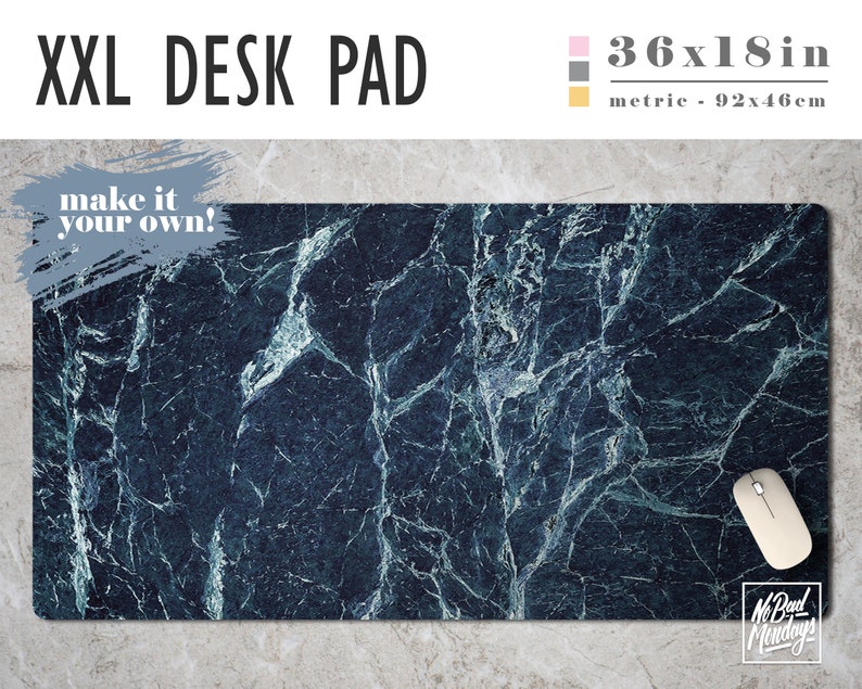 Blue Marble Print Extra Large Desk Pad With Available Custom Etsy