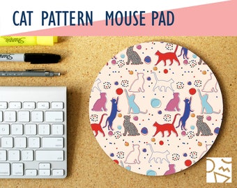 Cat Pattern Round Mouse Pad, Office Decor, Home Office, Office Supplies, Work Essentials, Cat Lover, Trendy Workspace, Mousepad, Gamer Desk