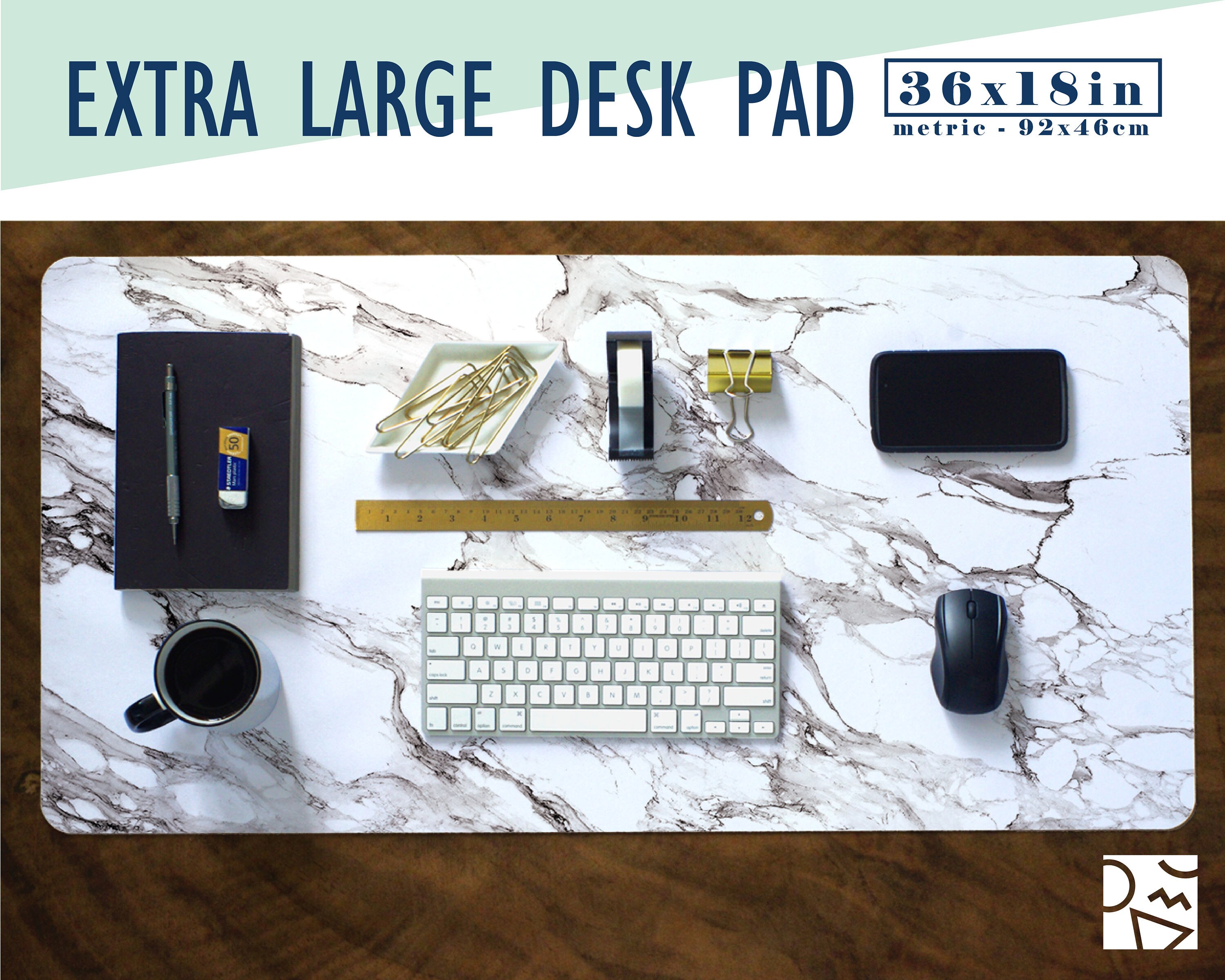 White Marble Print Extra Large Desk Pad with Available Custom Etsy
