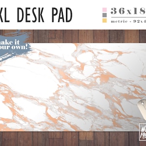 Rose Gold and White Marble Print Large Desk Pad, Home Office, Office Decor, Gamer Desk, Office Supplies, Student Desk, Work Essentials image 1