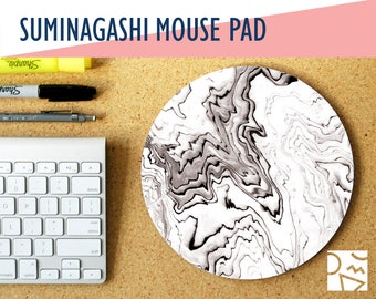 Suminagashi Ink Print Round Mouse Pad, Office Decor, Home Office, Office Decor, Trendy Workspace, Work Essentials, Gamer Desk, Mousepad