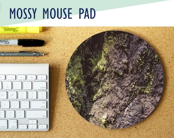 Mossy Wood Print Round Mouse Pad, Desk Accessory, Office Decor, Home Office, Work Essentials, Student Desk, Gaming Desk, Mousepad, Workspace