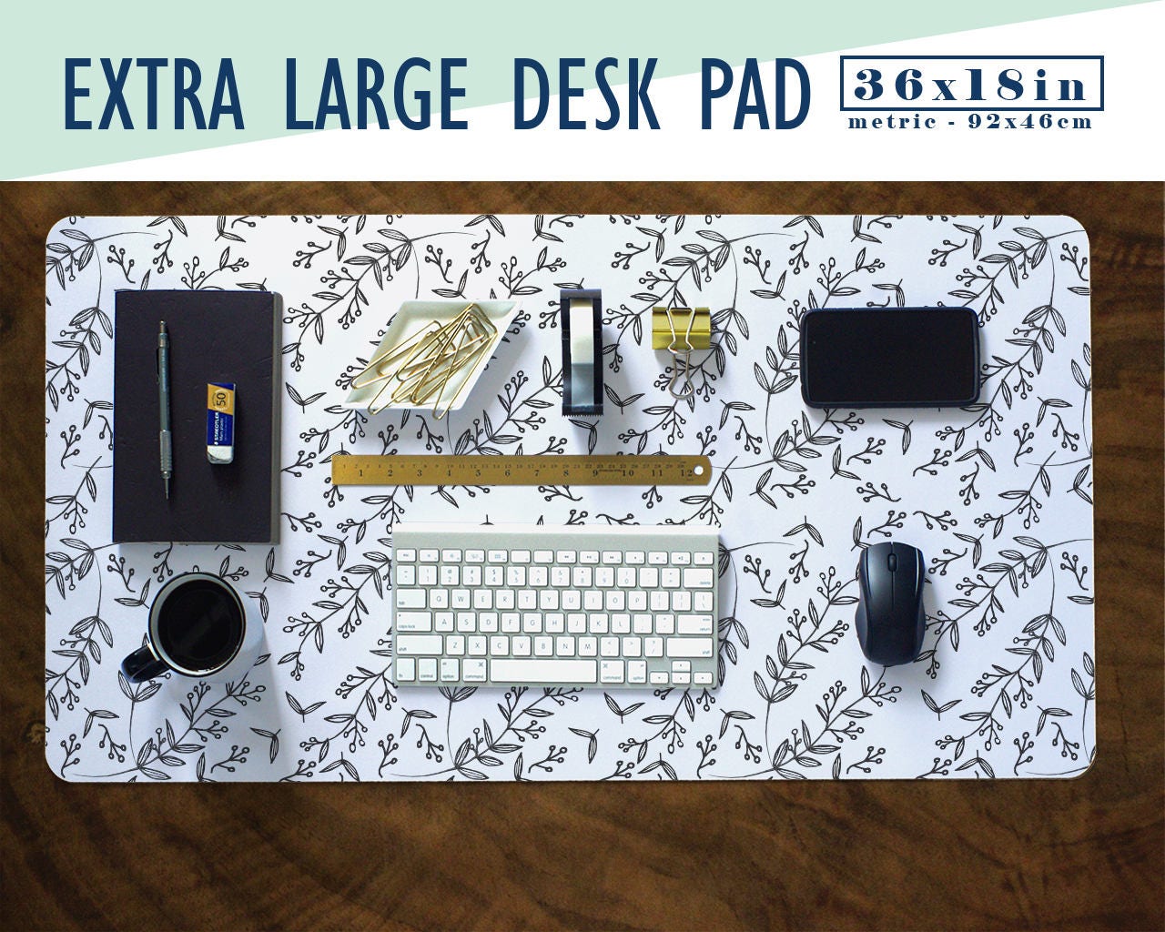 Leafy Print Extra Large Desk Pad with Available Custom Etsy