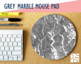 Grey Marble Print Round Mouse Pad, Desk Accessory, Home Office, Office Decor, Gamer Desk, Office Supplies, Student Desk, Work Essentials