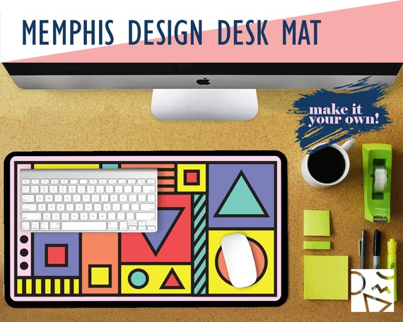 Memphis Design Desk Mat With Available Custom Monogram 2 Etsy