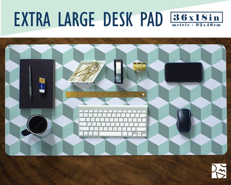 Geometric Tile Large Desk Pad Choose Your Base Color Etsy
