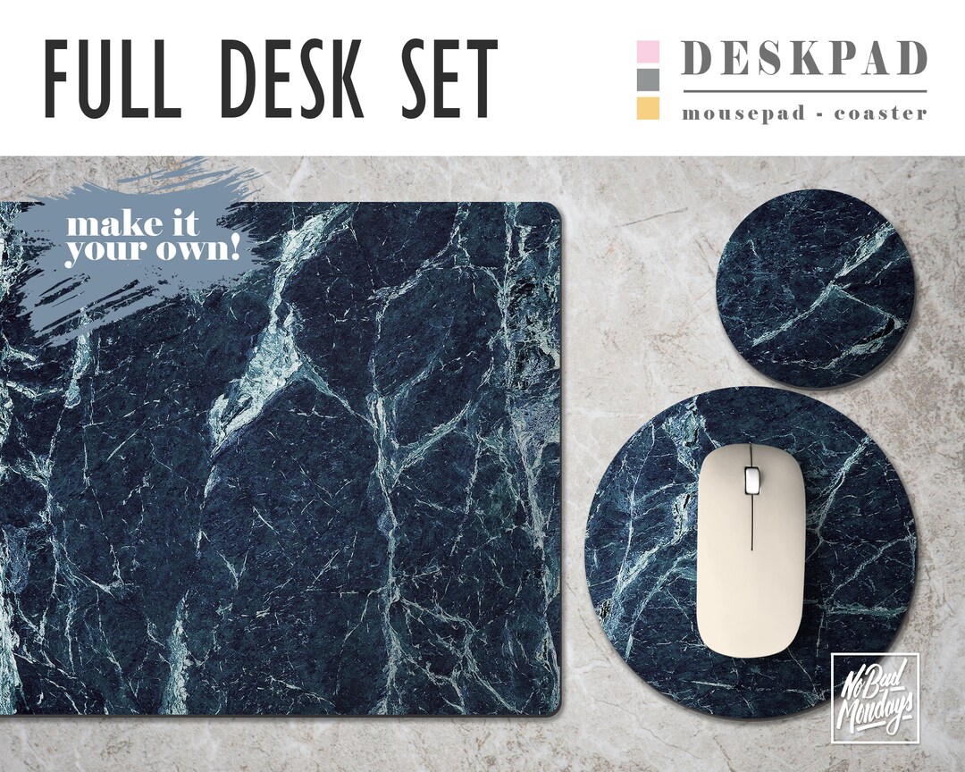Blue Marble Print Desk Mat, Mouse Pad & Coaster Set, Desk Accessory Set ...