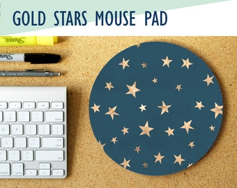 Gold Stars Print Round Mouse Pad, Desk Accessory, Office Decor, Home Office, Work Essentials, Student Desk, Gaming Desk, Mousepad, Workspace