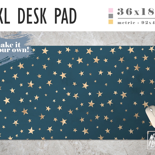 Gold Stars Print Large Desk Pad, Home Office, Office Decor, Gamer Desk, Office Supplies, Student Desk, Work Essentials, Retro Print, Stars