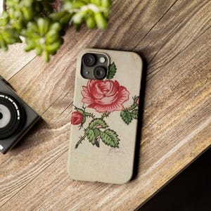 Red Rose Slim Phone Case, Botanical Floral iPhone Cover, Vintage Flower Art Samsung Galaxy Skin, Romantic Garden Mobile Accessories, Unique