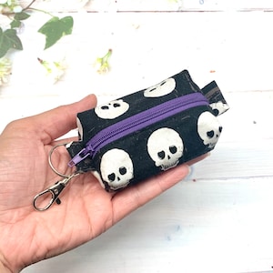 Skull Fabric Mini Box Bag with Keyfob, coin purse, handy key fob, lovely gift, handmade, lipstick holder, loose change, inhaler storage