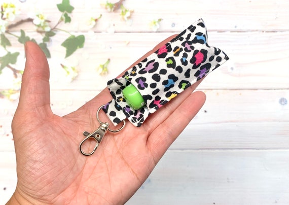 Leopard print lipstick holder, lip balm pouch, chapstick keyring, animal  print