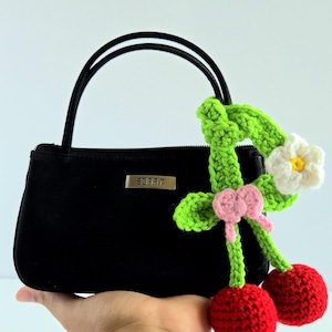 crocheted cherry bag charm
