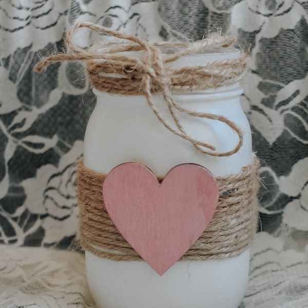 Valentines Day Decor | Valentines Mason Jars | Painted Mason Jars Quart Sized
