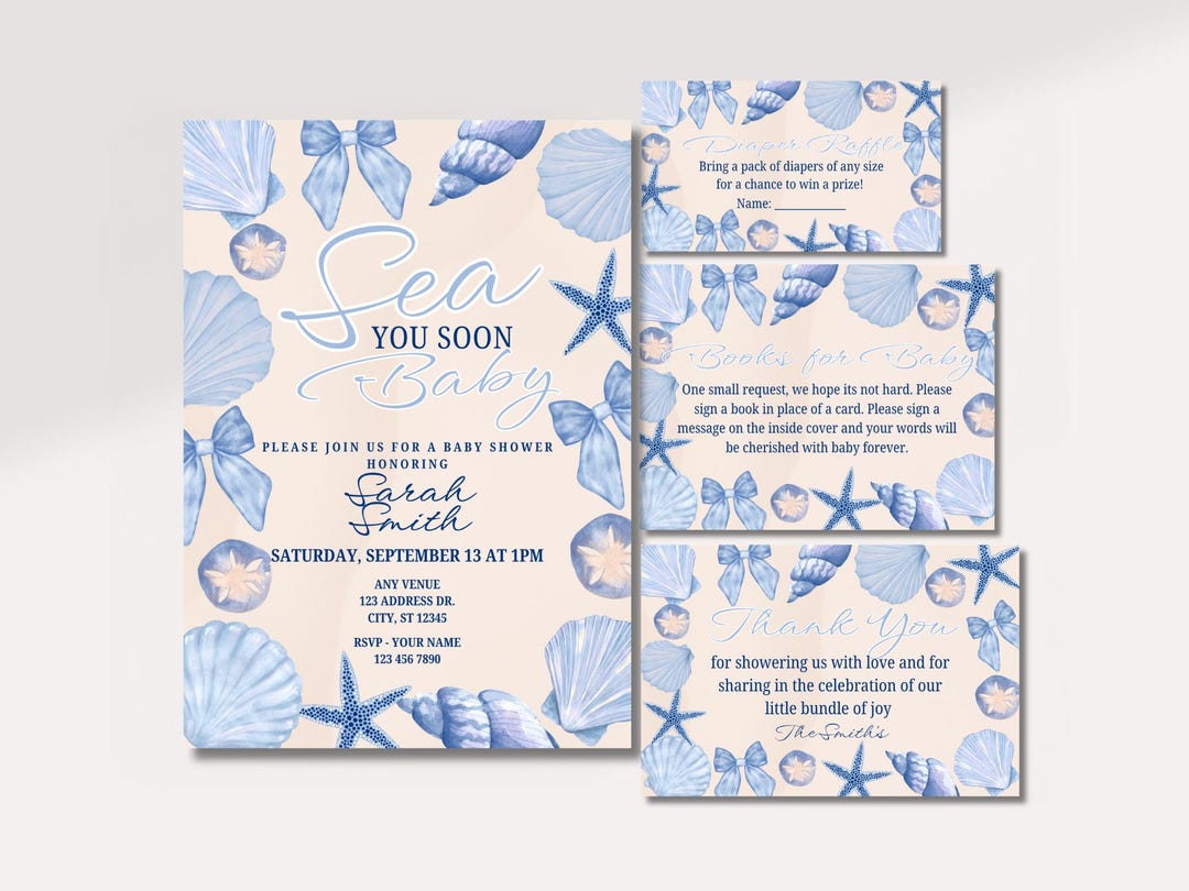 Sea You Soon Baby Shower Bundle, Blue Coastal Baby Shower Invitation ...