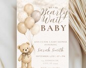 We Can Bearly Wait Baby Shower Invitation, Teddy Bear Neutral Baby Shower Invite, Gender Neutral Baby Invite, Editable Template