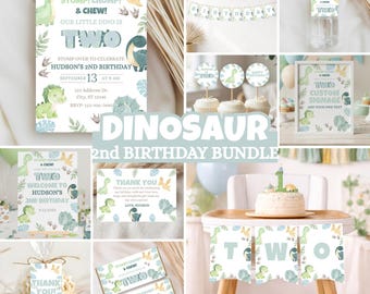 Pacchetto di modelli per inviti di compleanno a tema dinosauri per il secondo compleanno, decorazioni per feste a tema Two Rex, inviti di compleanno a tema dinosauri stampabili, decorazioni a tema dinosauri per il secondo compleanno.