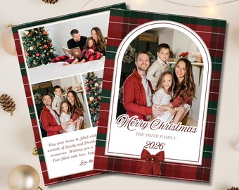 Christmas Photo Card Template, Editable Holiday Card, Family Christmas Card, Plaid Christmas Card, Printable Xmas Card