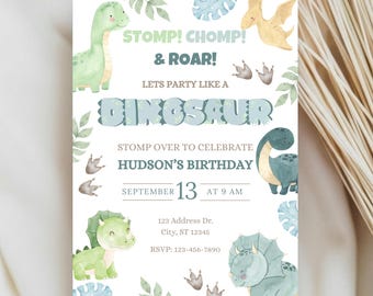 Dinosaurier-Geburtstags-Einladungsvorlage, bearbeitbare Dino-Geburtstags-Einladung, Dinosaurier-Party-Einladung, Jungen-Geburtstags-Party einladen