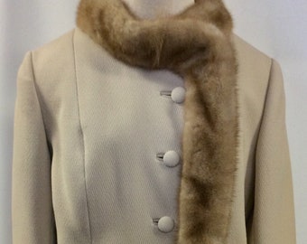 1950 Wool and Fur outfit / vintage Jackie O Style Jacket and Skirt / Madmen Style Outfit