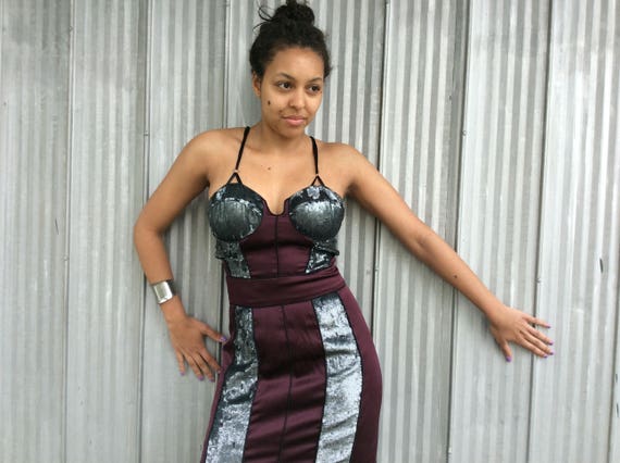 Designer Evening Dress Designer Proenza Schouler - Chic Plum Satin Dress with Glitter Holt Renfrew
