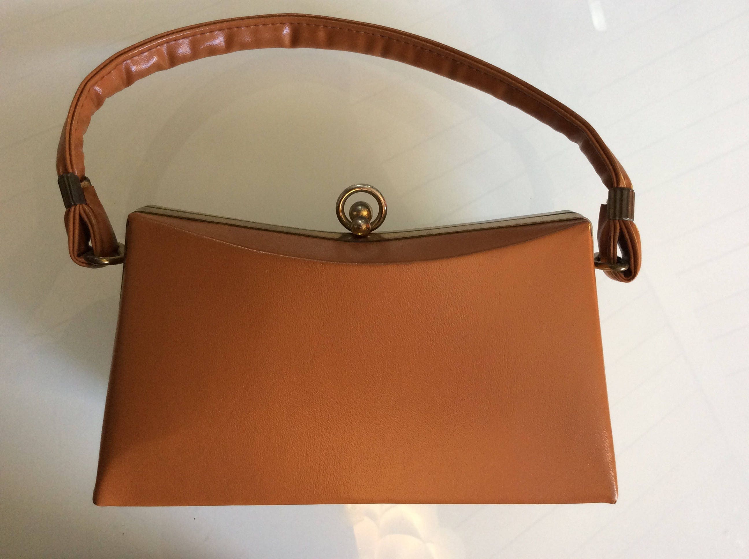 1960's Vintage Handbag Caramel Color Faux Leather Purse Etsy