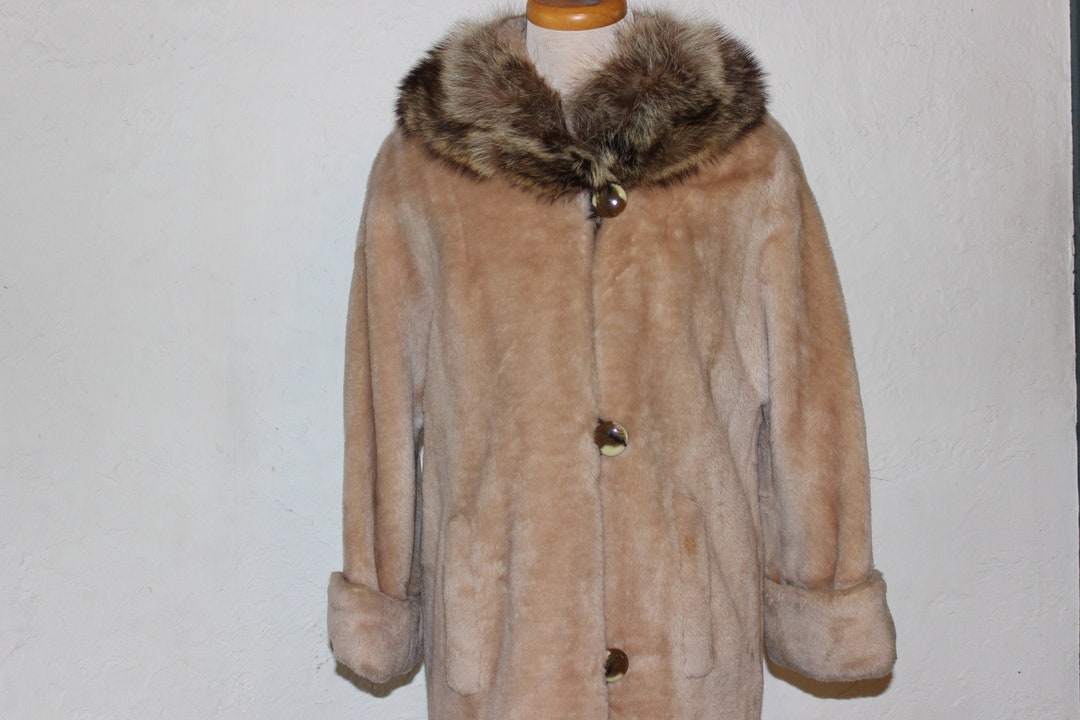 1950 Evening Coat / Soft Faux Fur Coat With Fur Collar Vintage - Etsy