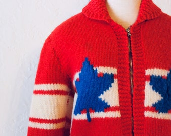 1960 Vintage Hockey Sweater / Handmade Wool sweater vest cardigan men with stars and Hockey player design