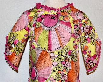 Psychadelic vintage dress 1970 / Hippie chic dress / patterned polyester dress