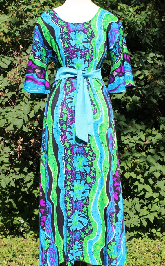 1970 Psychadelic dress / Vintage Batik style prin… - image 5