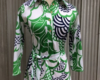 Psychadelic vintage dress 1970 / Hippie chic dress / patterned polyester dress