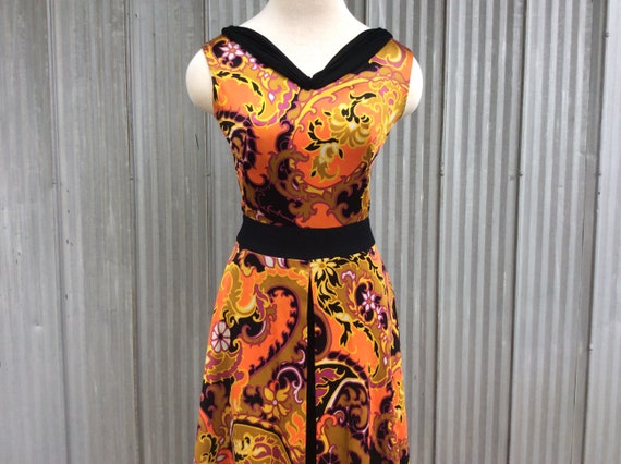 1970 vintage palazzo trousers dress / maxi psychad